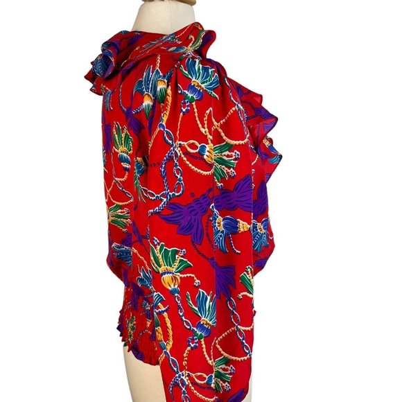 Vintage 80s Susan Tudor Women's red Ruffled Crop puff sleeve size M - Picture 8 of 12
